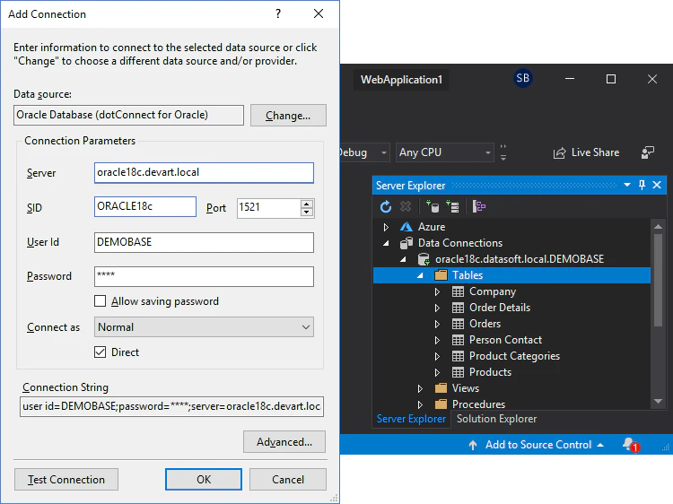 screenshot of dotConnect for Oracle